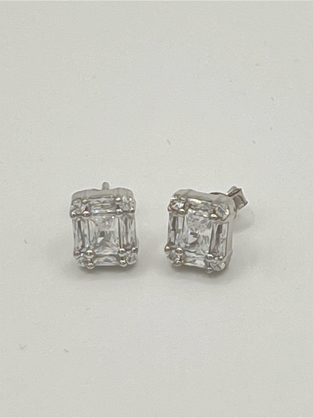 Sterling Silver Cubic Zirconia Round & Emerald Cut Stud Earrings